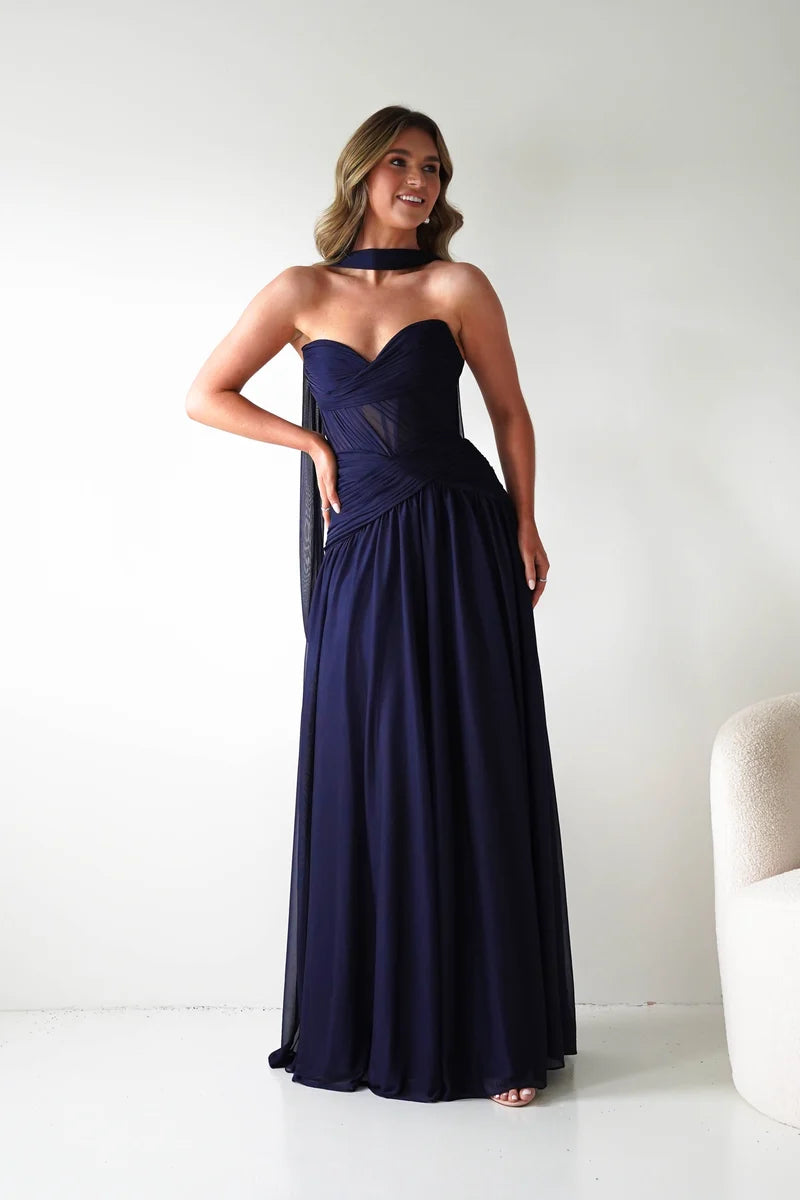 Romantic A-Line Sweetheart Strapless Lace-Up Back Chiffon Floor-Length Prom Dress