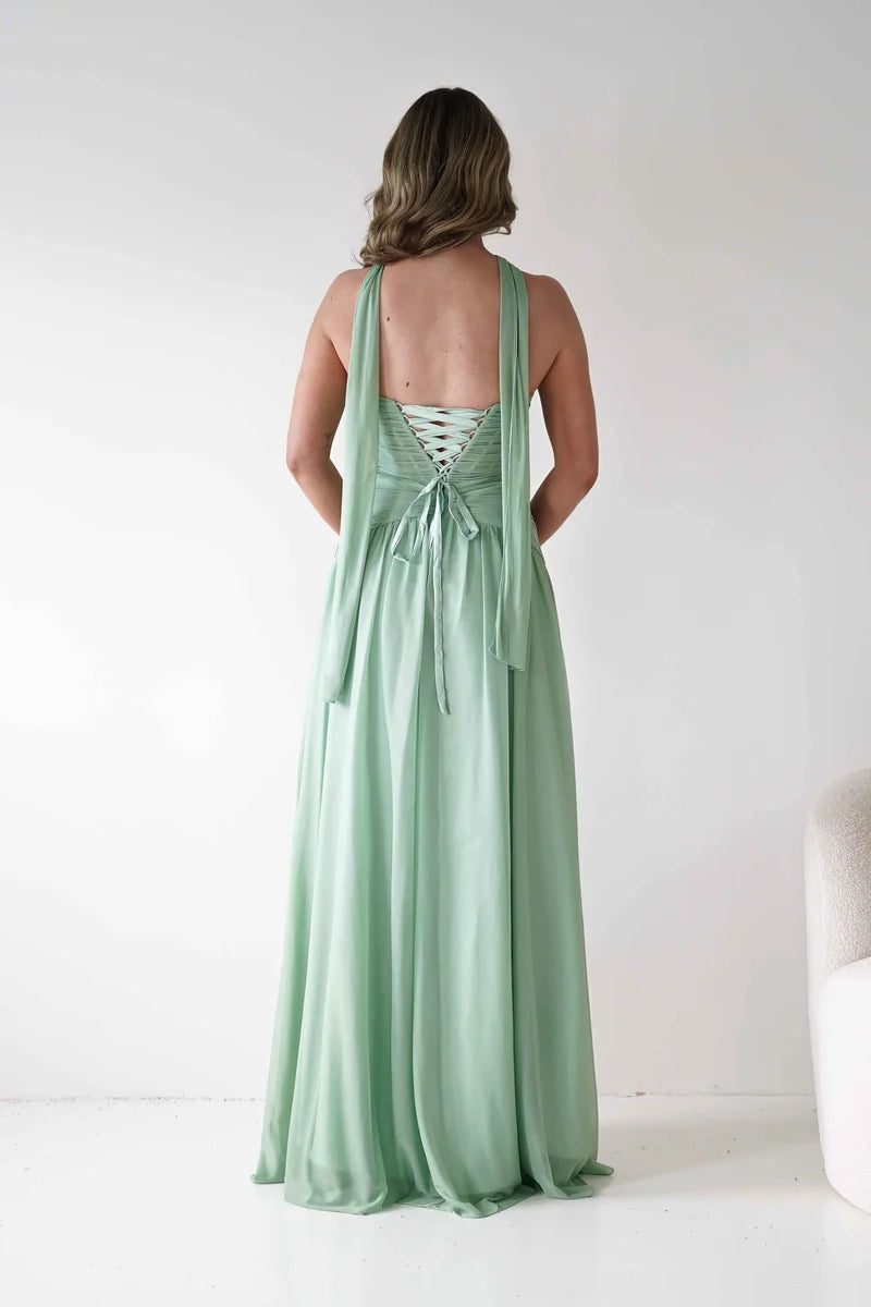 Romantic A-Line Sweetheart Strapless Lace-Up Back Chiffon Floor-Length Prom Dress