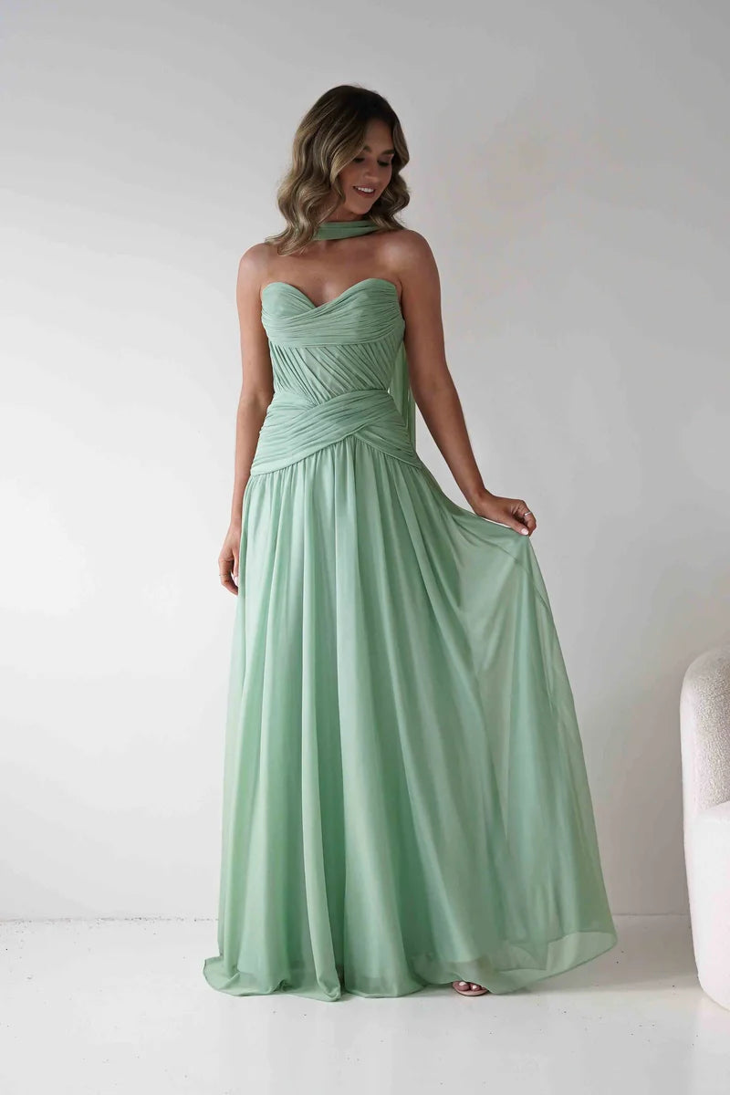 Romantic A-Line Sweetheart Strapless Lace-Up Back Chiffon Floor-Length Prom Dress