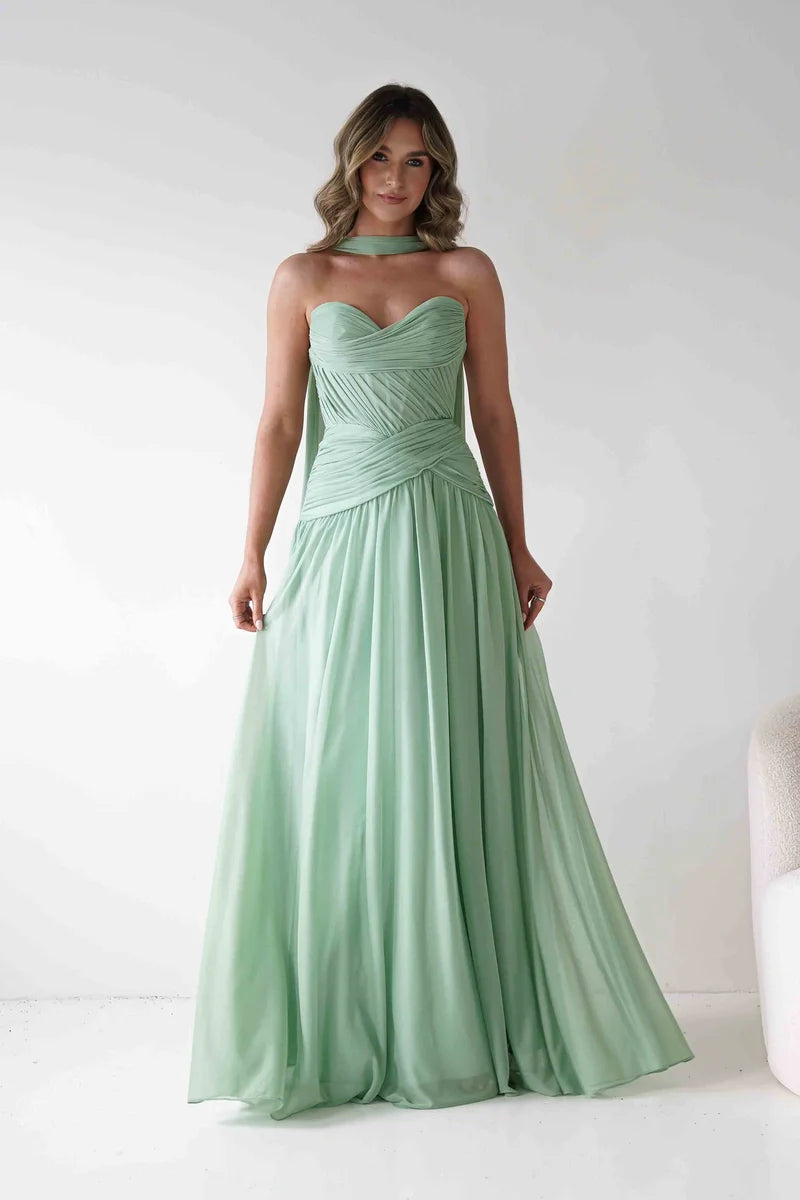 Romantic A-Line Sweetheart Strapless Lace-Up Back Chiffon Floor-Length Prom Dress