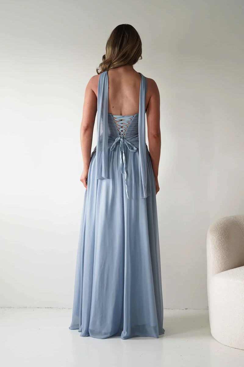 Romantic A-Line Sweetheart Strapless Lace-Up Back Chiffon Floor-Length Prom Dress