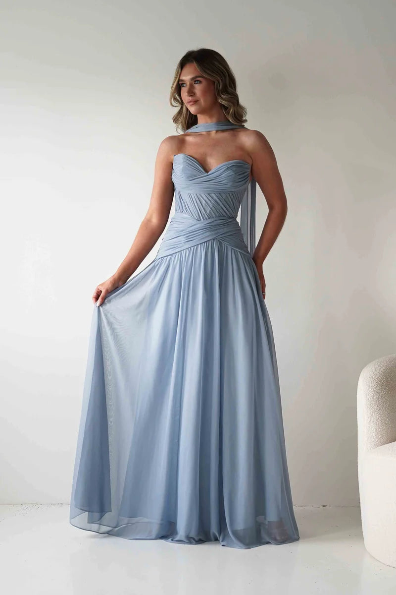 Romantic A-Line Sweetheart Strapless Lace-Up Back Chiffon Floor-Length Prom Dress