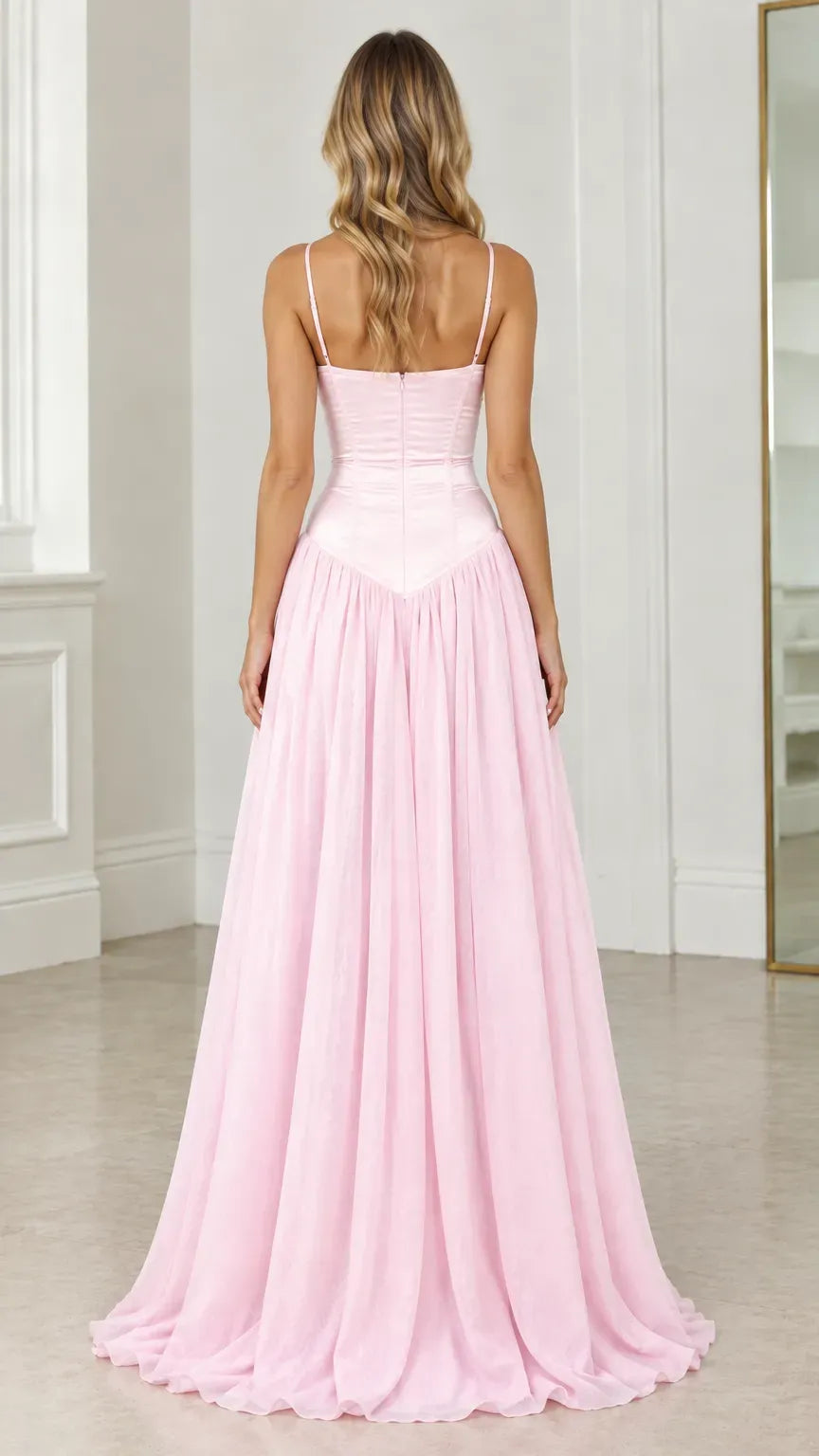 Romantic A-Line Sweetheart Spaghetti-Strap Zipper-Back Floor-Length Prom Dress
