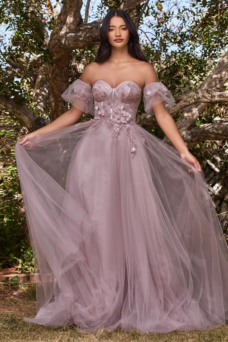 Romantic A-Line Sweetheart Off Shoulder Lace-Up Back Floor-Length Prom Dress