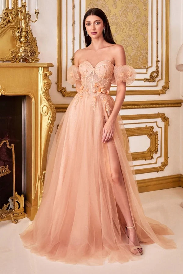 Romantic A-Line Sweetheart Off Shoulder Lace-Up Back Floor-Length Prom Dress