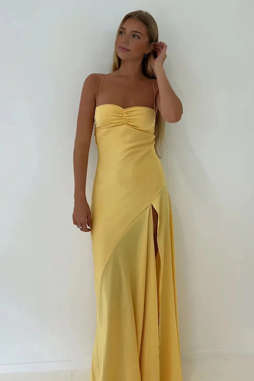 Chic Satin Look Sheath Sweetheart Sleeveless V Strap Back Long Prom Dress