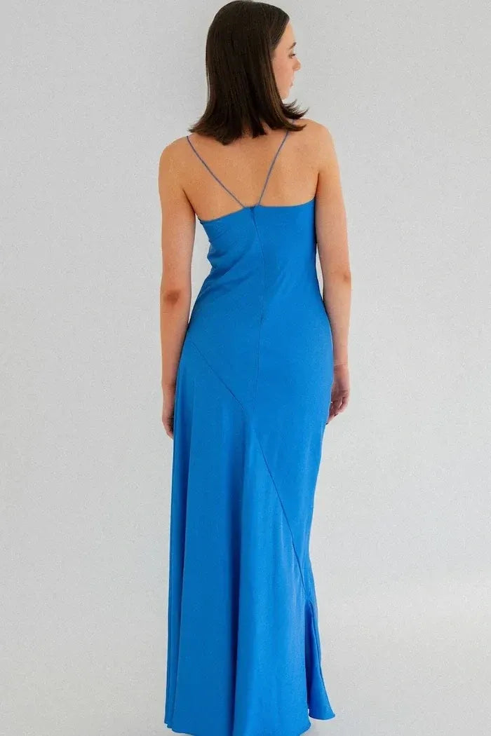 Chic Satin Look Sheath Sweetheart Sleeveless V Strap Back Long Prom Dress