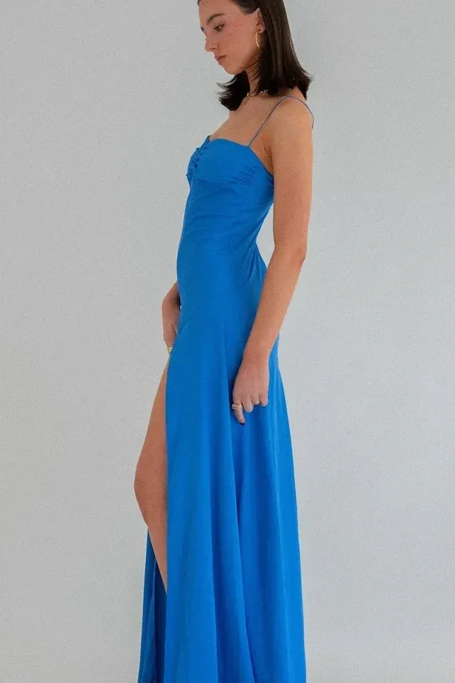 Chic Satin Look Sheath Sweetheart Sleeveless V Strap Back Long Prom Dress