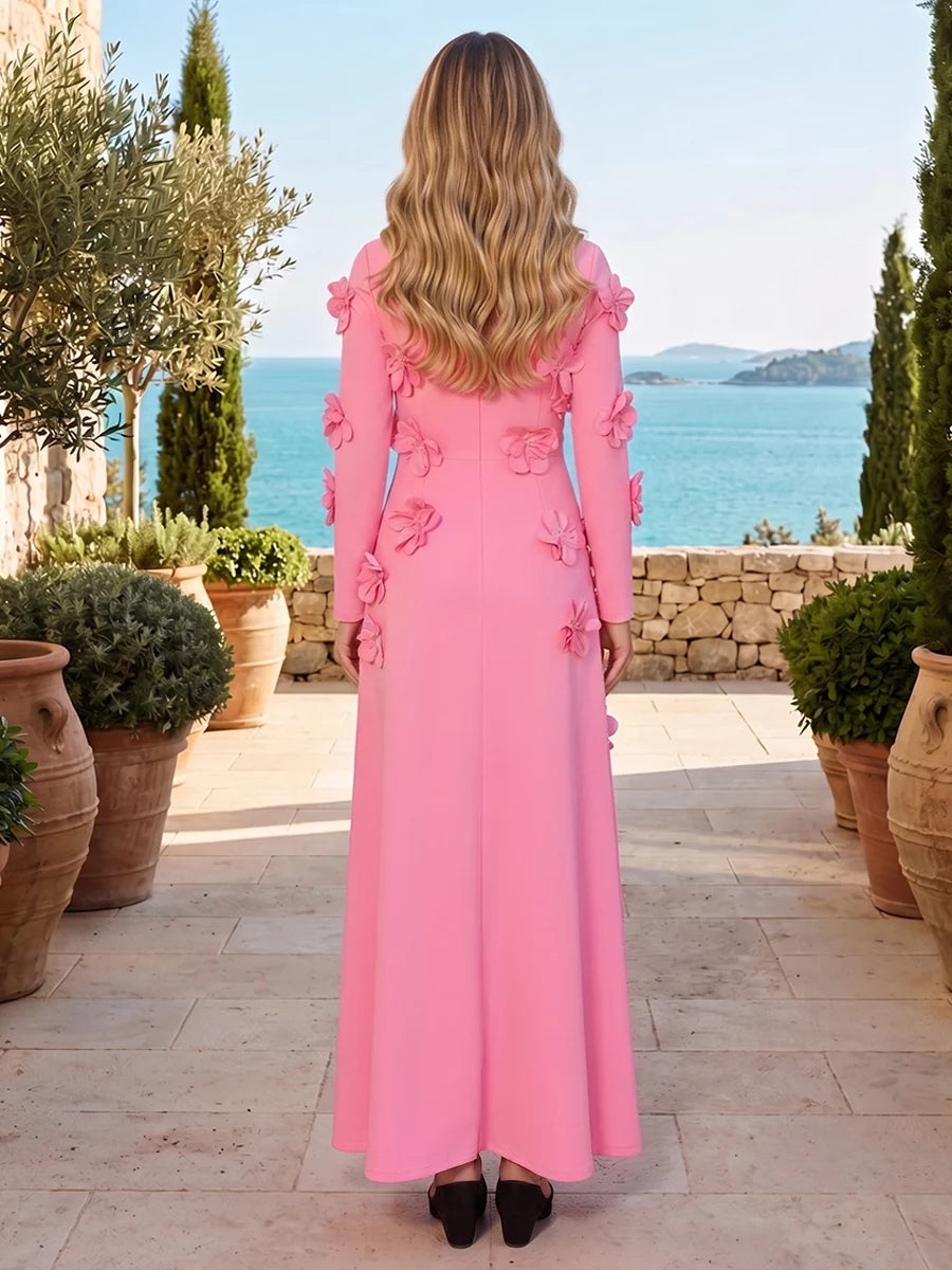 Elegant Sheath High Neck Long Sleeve Crepe Maxi Wedding Guest Dress