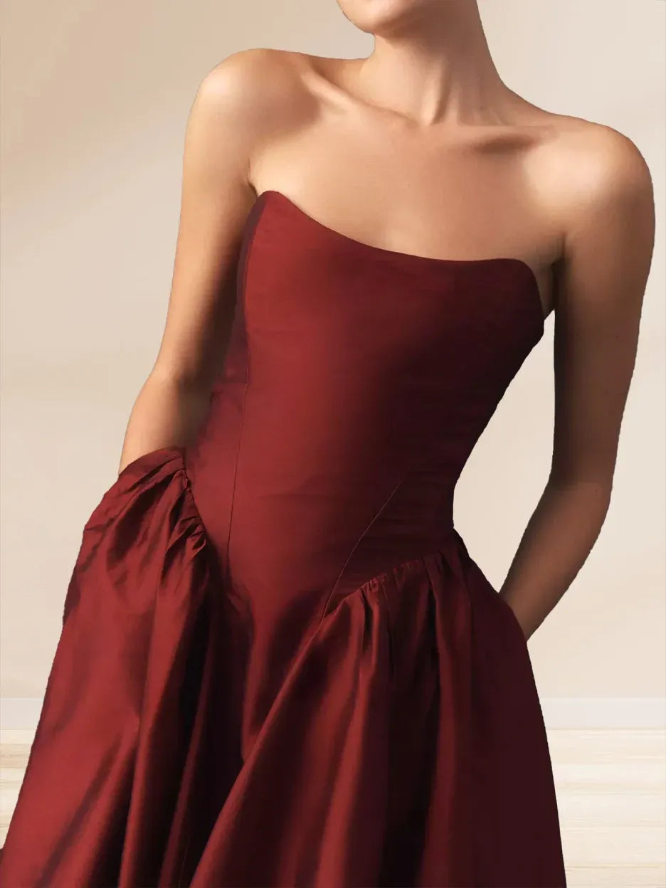 Vintage A-Line Asymmetric Strapless Sleeveless Lace-Up Midi Homecoming Dress