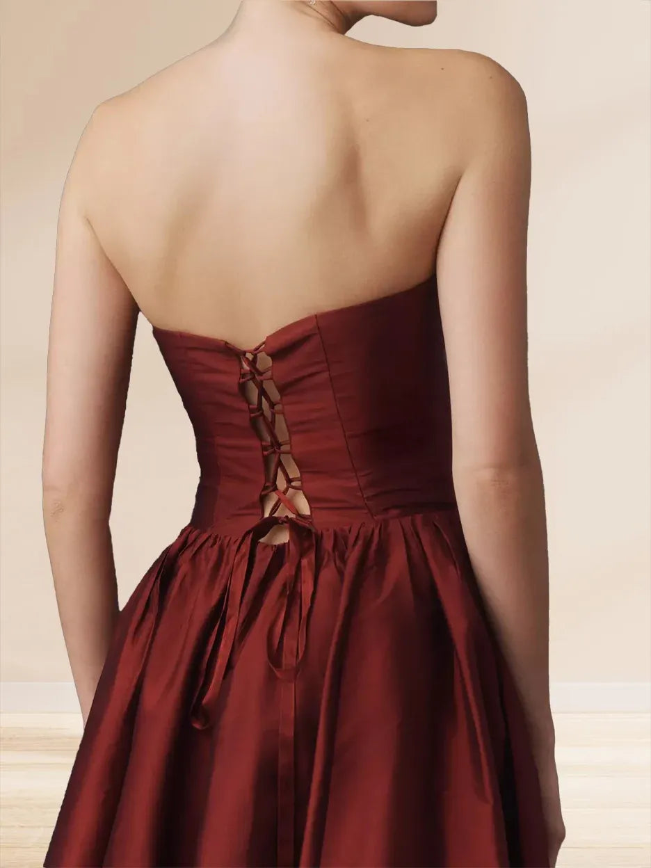 Vintage A-Line Asymmetric Strapless Sleeveless Lace-Up Midi Homecoming Dress