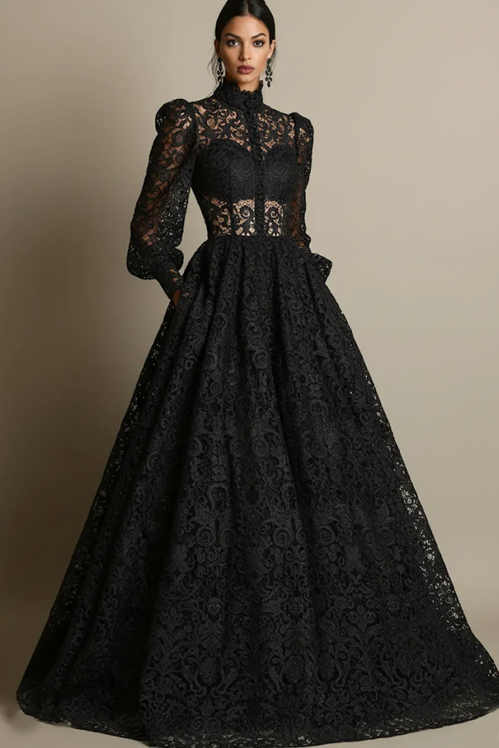 Elegant A-Line High Neck Long Sleeve Zipper Back Mother of the Bride Dress