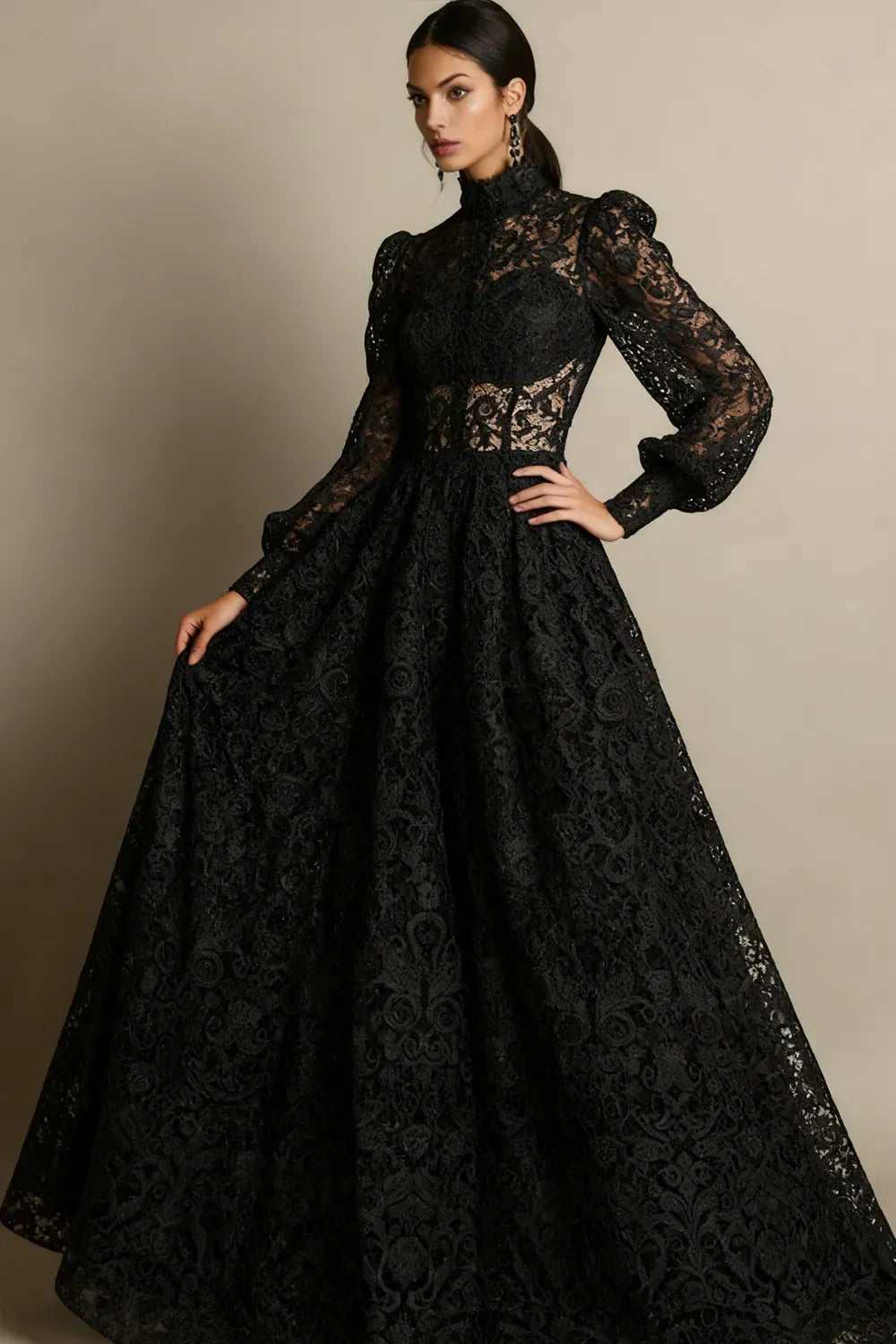 Elegant A-Line High Neck Long Sleeve Zipper Back Mother of the Bride Dress