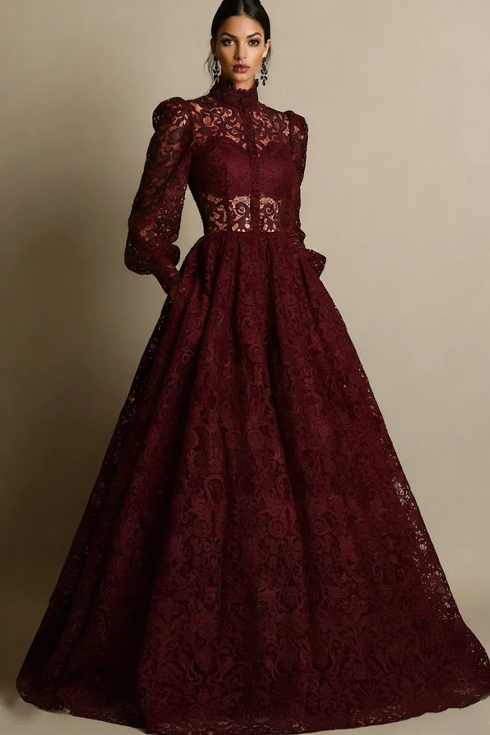Elegant A-Line High Neck Long Sleeve Zipper Back Mother of the Bride Dress