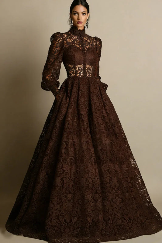 Elegant A-Line High Neck Long Sleeve Zipper Back Mother of the Bride Dress