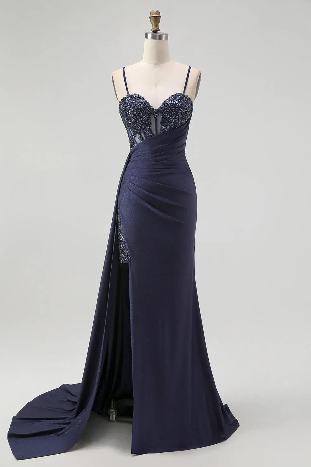 Glamorous Mermaid Sweetheart Spaghetti Strap Lace Back Train Burgundy Prom Dress