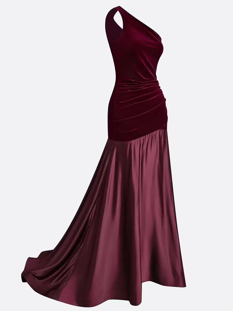 Elegant Mermaid One-Shoulder Sleeveless Closed-Back Floor-Length Evening Dress