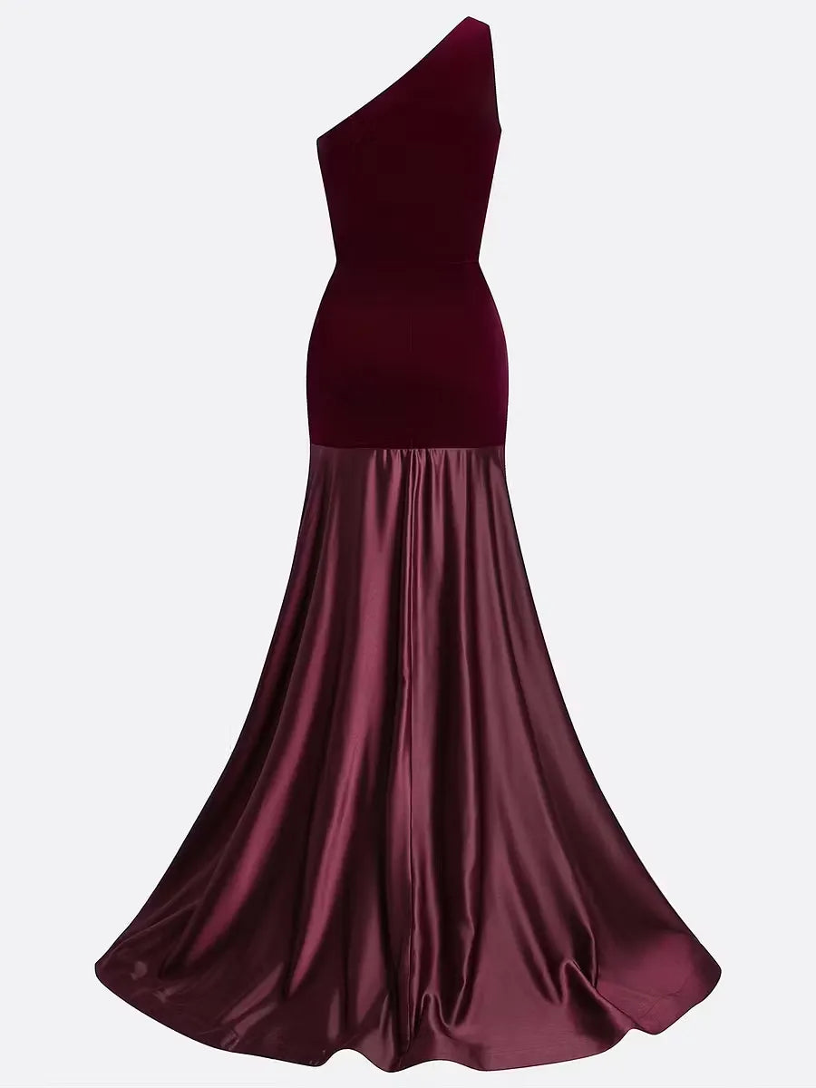 Elegant Mermaid One-Shoulder Sleeveless Closed-Back Floor-Length Evening Dress