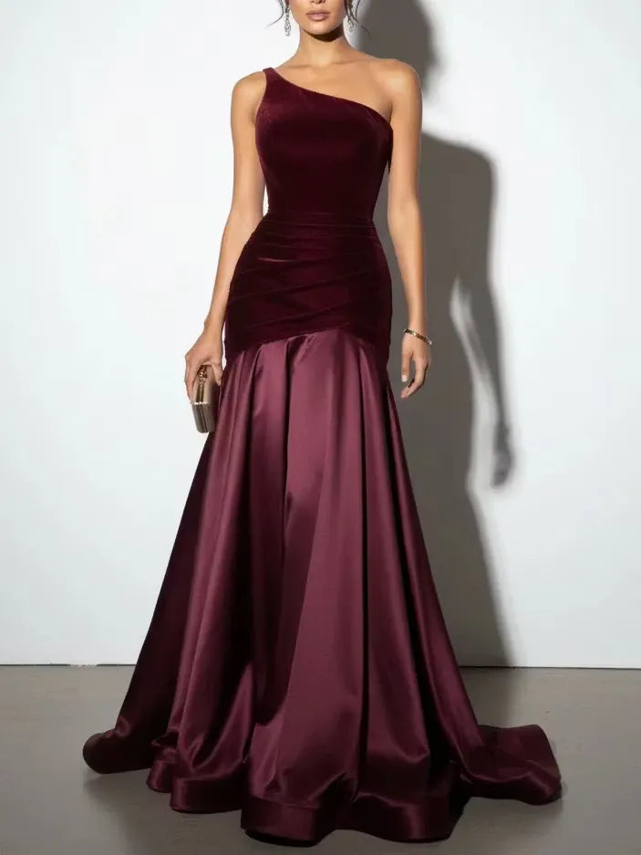 Elegant Mermaid One-Shoulder Sleeveless Closed-Back Floor-Length Evening Dress