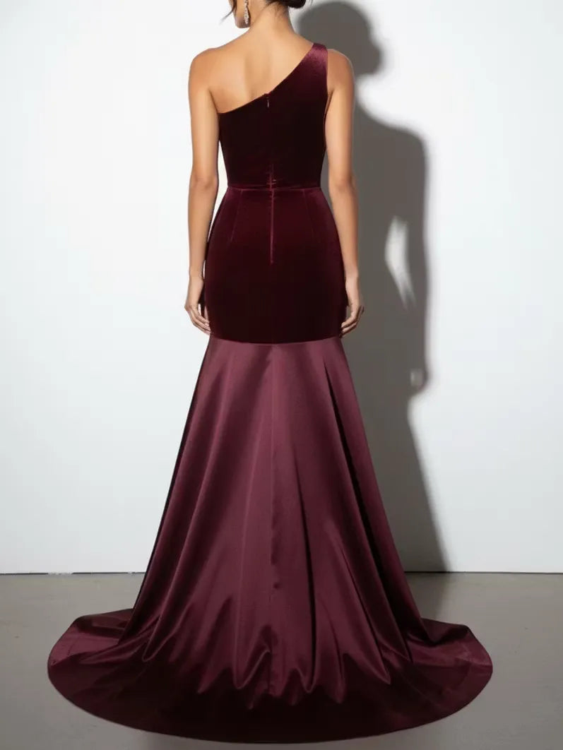 Elegant Mermaid One-Shoulder Sleeveless Closed-Back Floor-Length Evening Dress