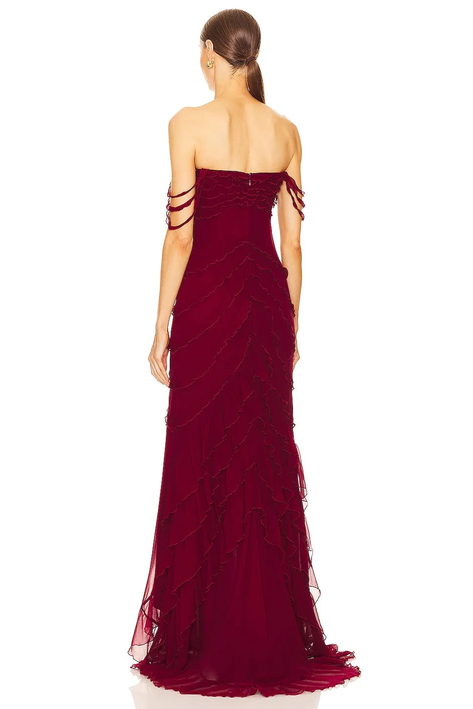 Ruffled Sheath Sweetheart Off Shoulder Zipper Back Floor Length Evening Dress