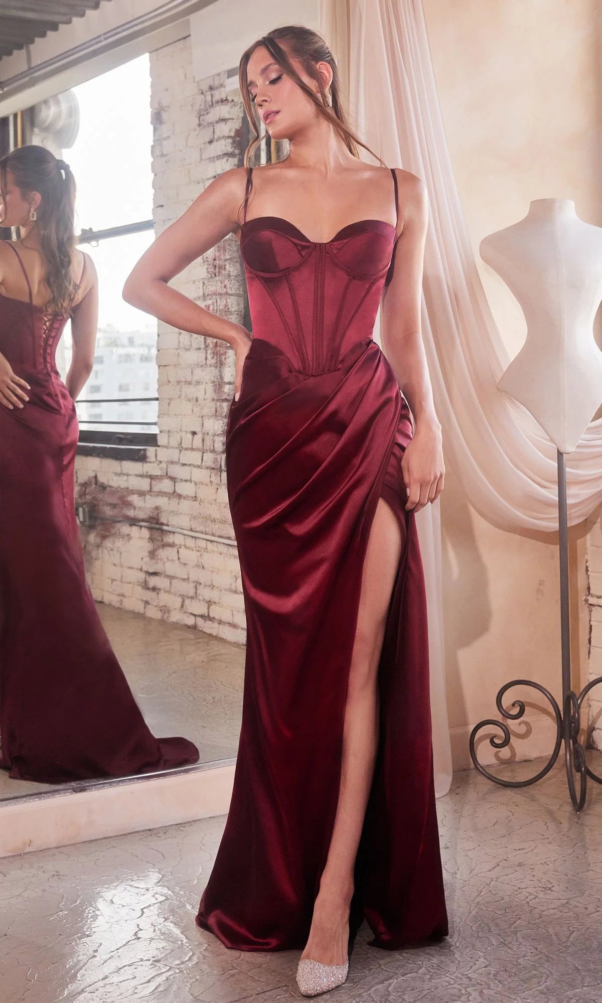 Elegant Sheath Sweetheart Spaghetti Strap Satin Floor Length Prom Dress
