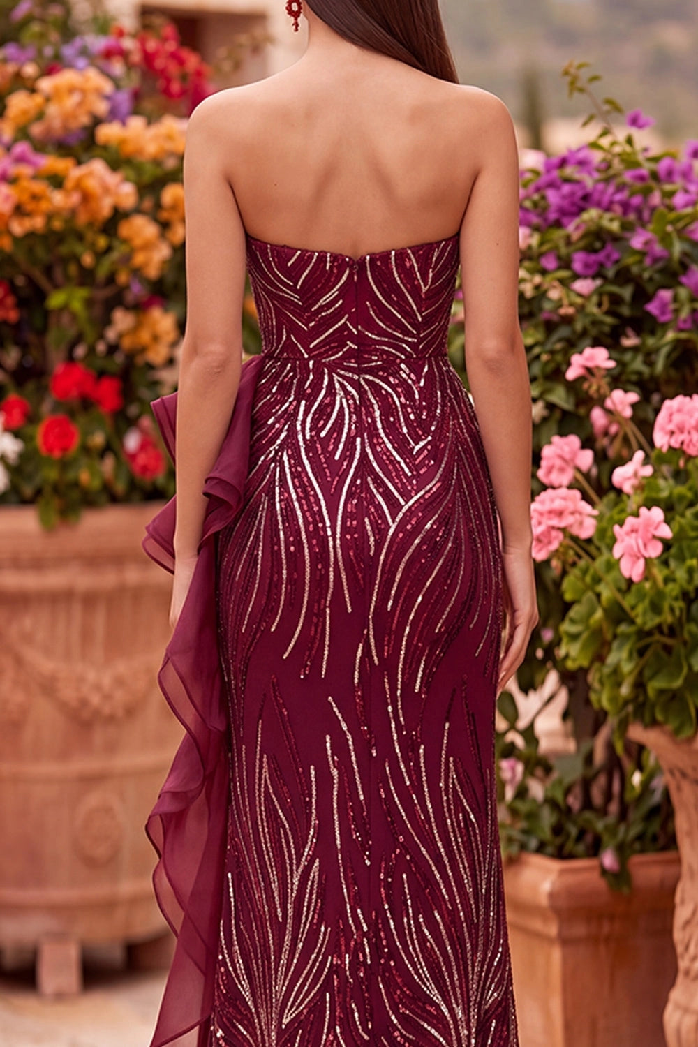 Glamorous Mermaid Sweetheart Strapless Zipper Back Ruffle High Slit Floor Length Prom Dress