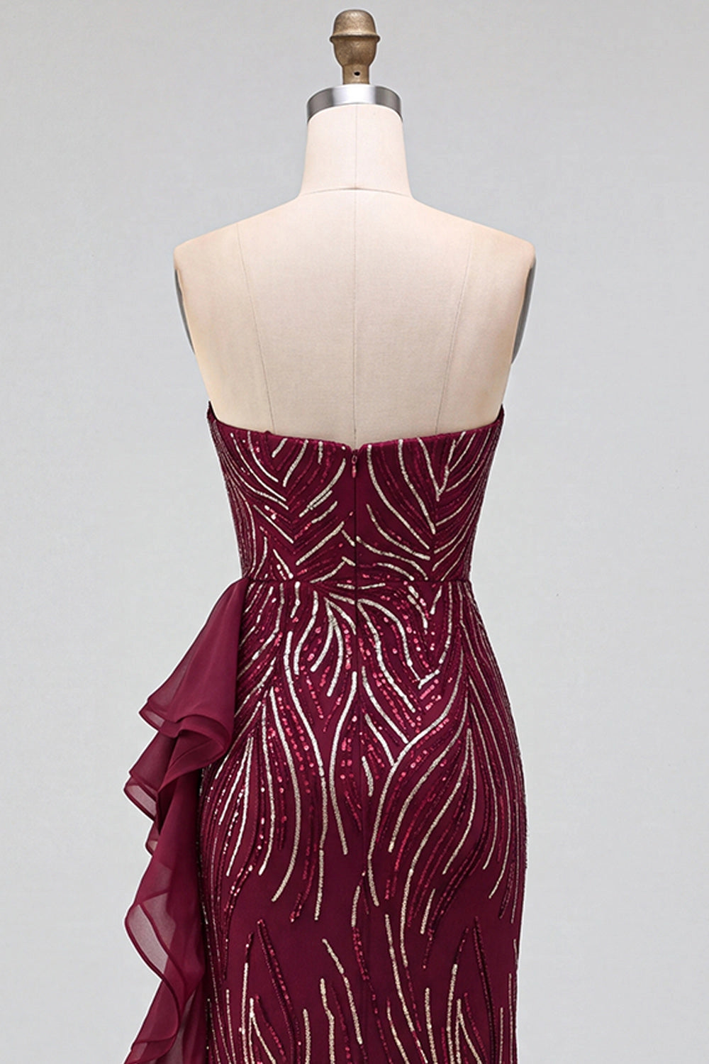 Glamorous Mermaid Sweetheart Strapless Zipper Back Ruffle High Slit Floor Length Prom Dress