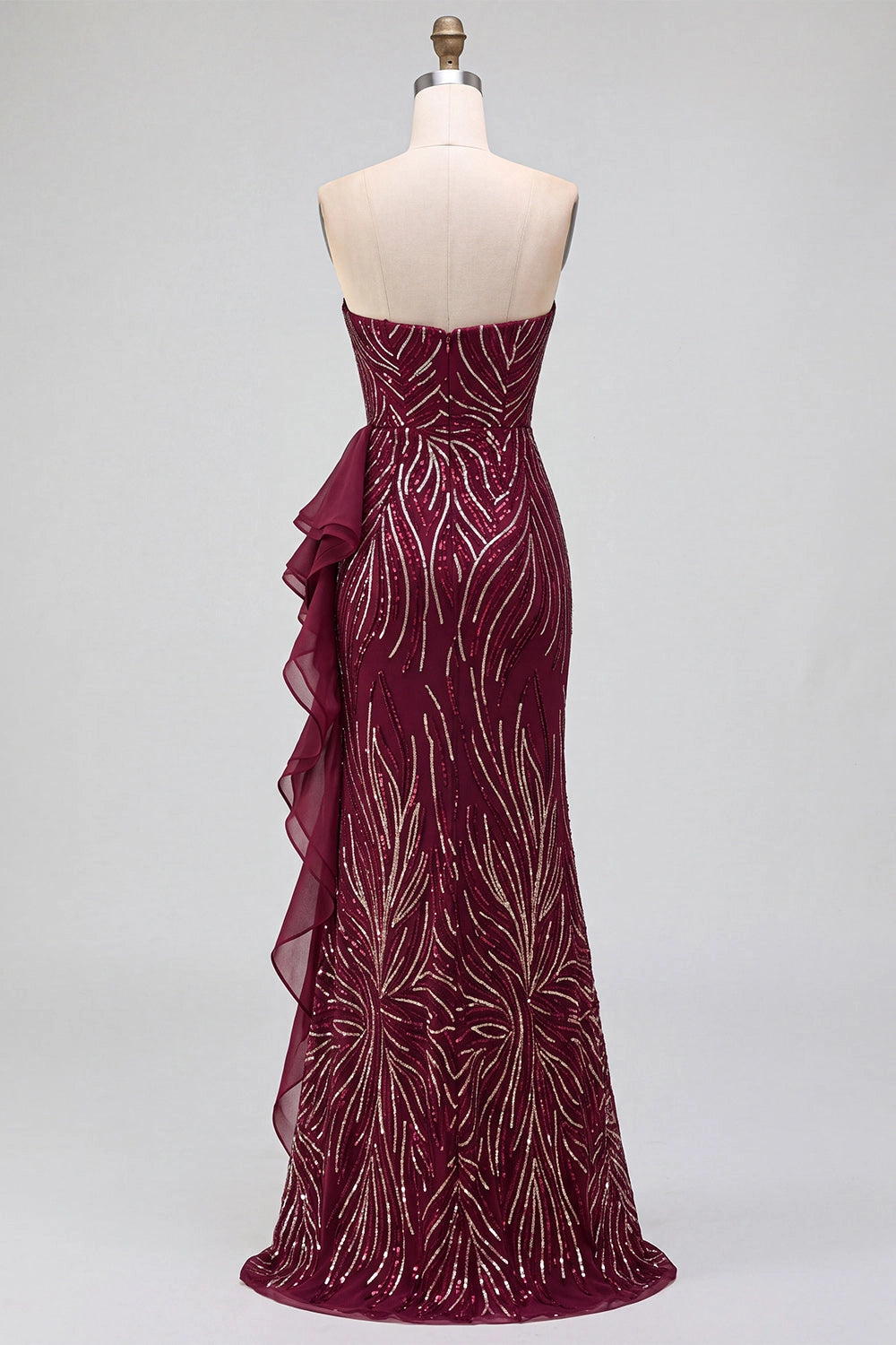 Glamorous Mermaid Sweetheart Strapless Zipper Back Ruffle High Slit Floor Length Prom Dress
