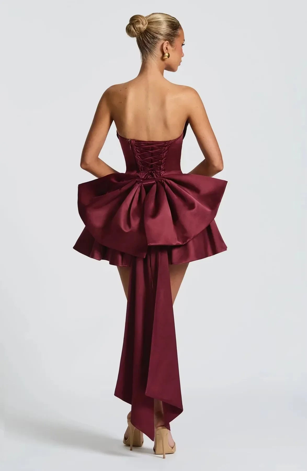 Chic A-Line Draped Strapless Lace-Up Mini Homecoming Dress