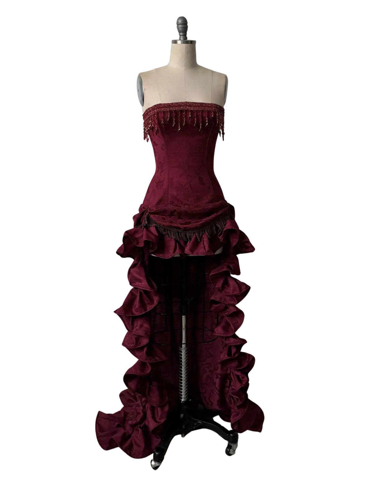 Vintage Trumpet Straight-Neck Sleeveless Lace-Up-Back Ruffled High-Low Prom Dress