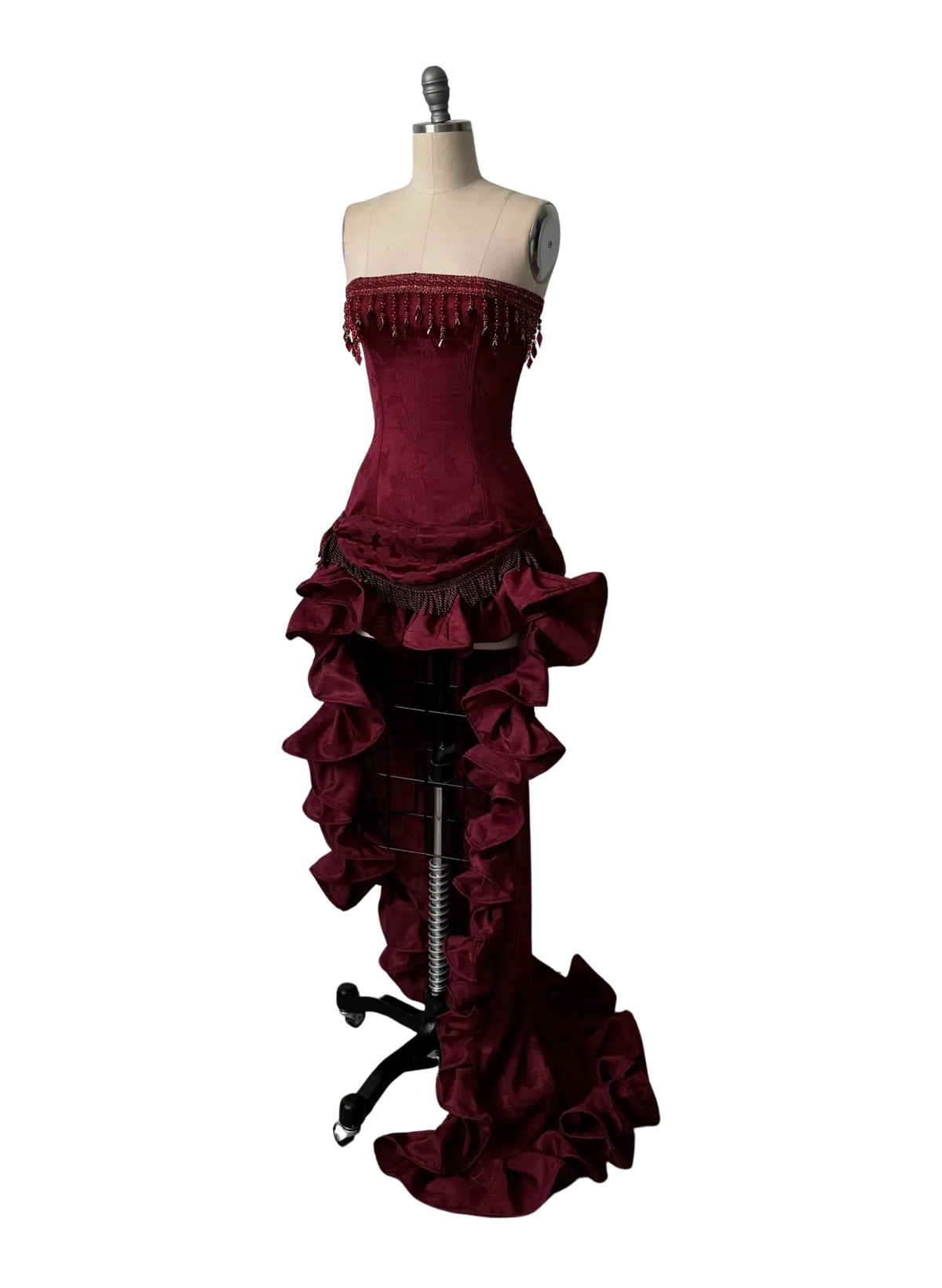 Vintage Trumpet Straight-Neck Sleeveless Lace-Up-Back Ruffled High-Low Prom Dress