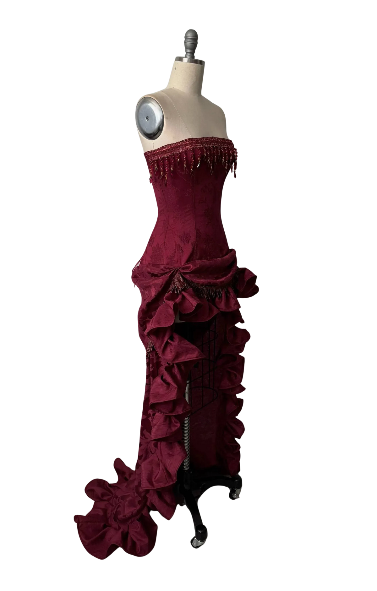 Vintage Trumpet Straight-Neck Sleeveless Lace-Up-Back Ruffled High-Low Prom Dress