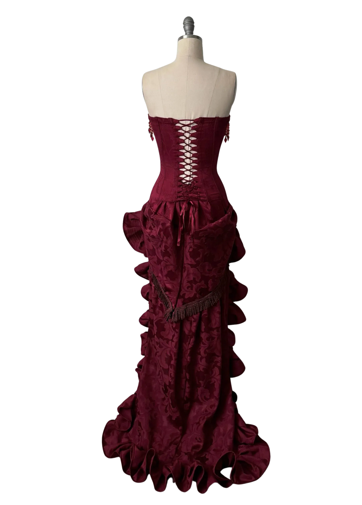 Vintage Trumpet Straight-Neck Sleeveless Lace-Up-Back Ruffled High-Low Prom Dress