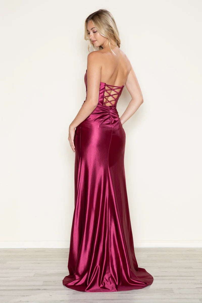 Glamorous Sheath Sweetheart Strapless Lace-Up Slit Floor-Length Prom Dress