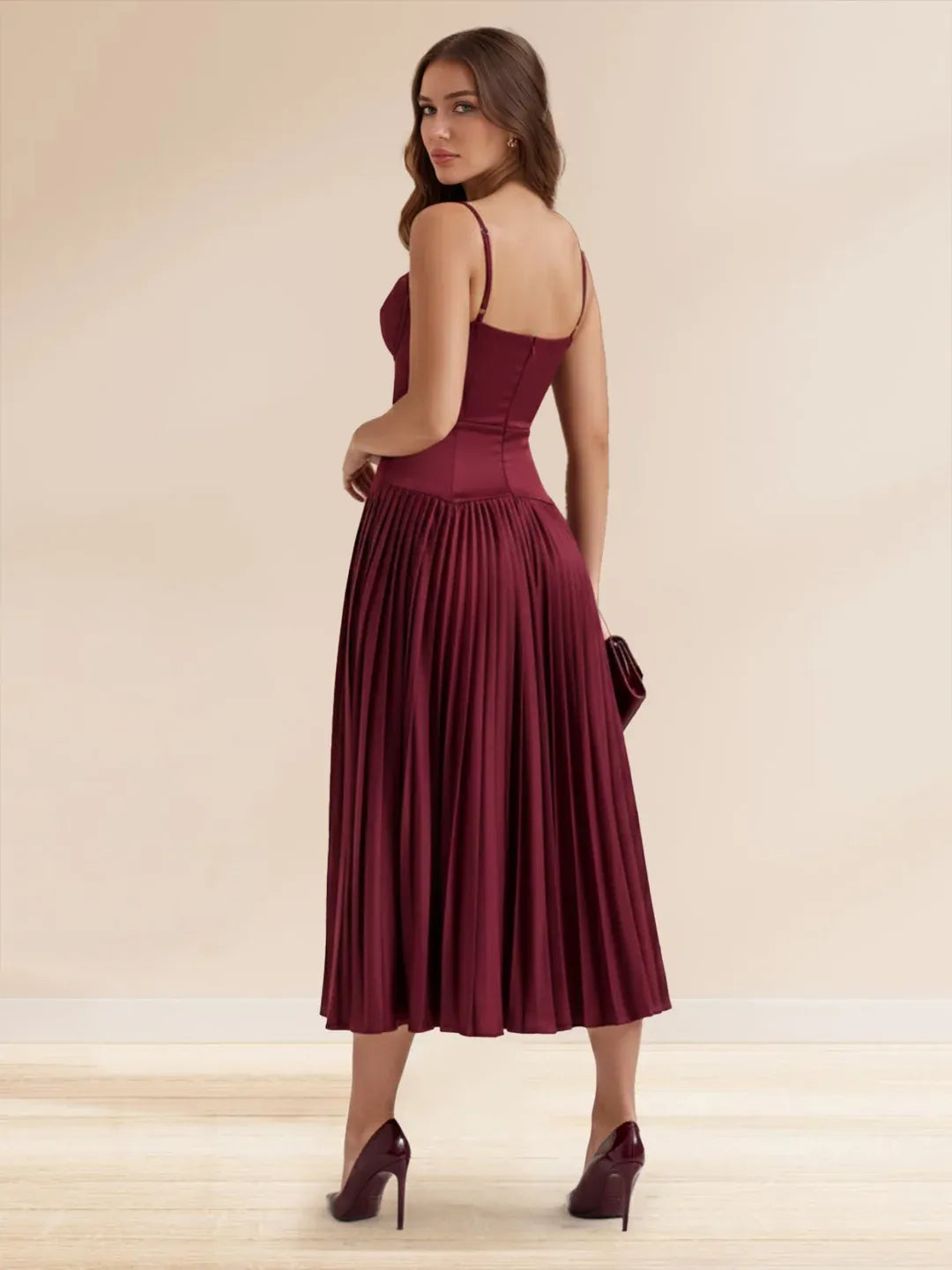 Elegant A-Line Sweetheart Sleeveless Zipper-Back Pleated Midi Homecoming Dress