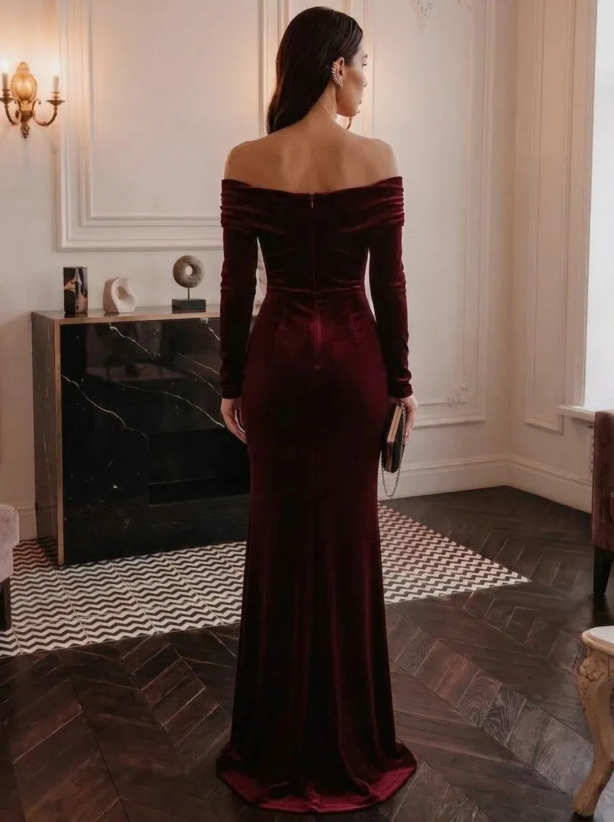 Elegant Mermaid Off Shoulder Long Sleeve Zip Back Floor Length Evening Dress