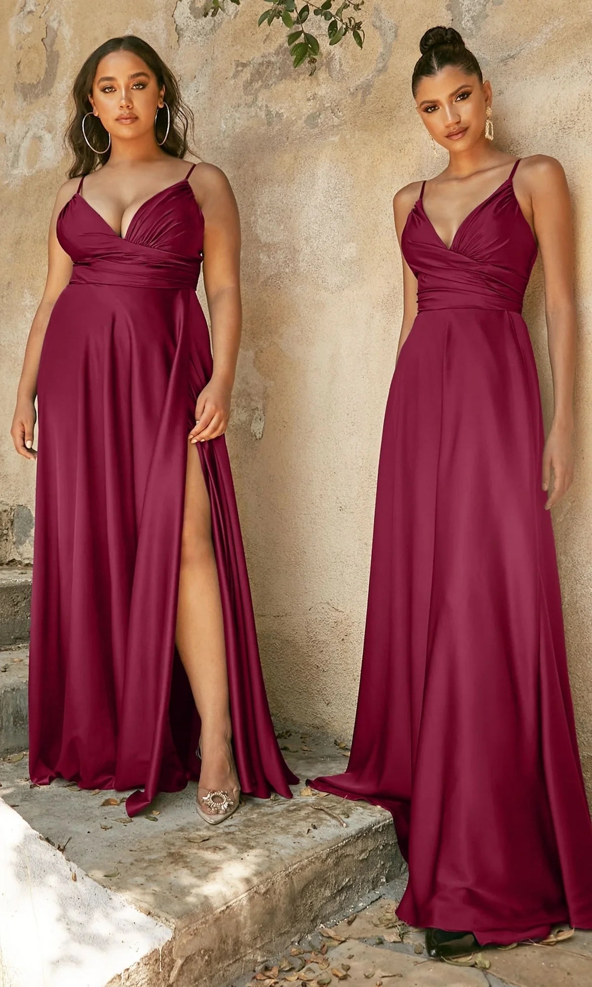 Elegant A-Line V-Neck Sleeveless Satin Floor Length Plus Size Evening Dress