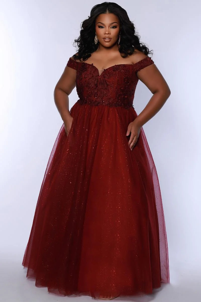 Elegant Plus Size A Line Sweetheart Off Shoulder Glitter Tulle Prom Dress