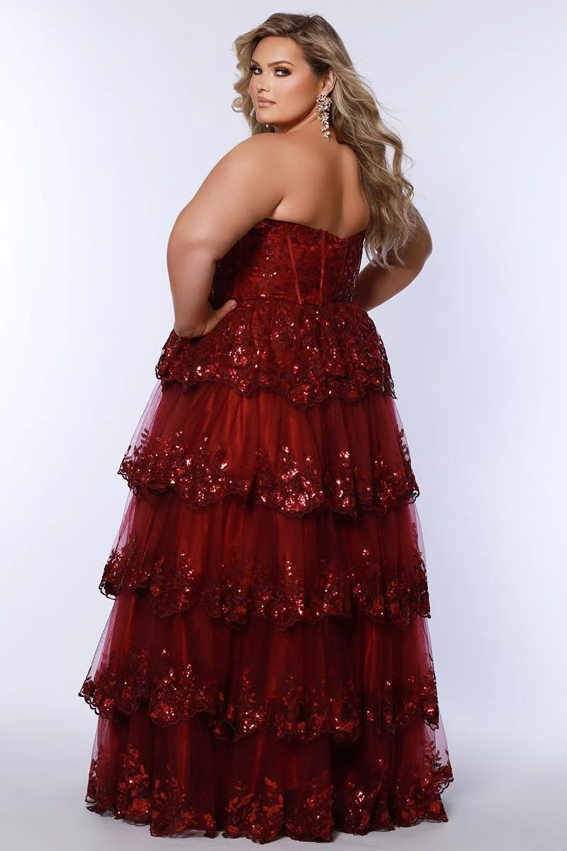 Glamorous Plus Size A Line Sweetheart Strapless Sequin Tulle Prom Dress