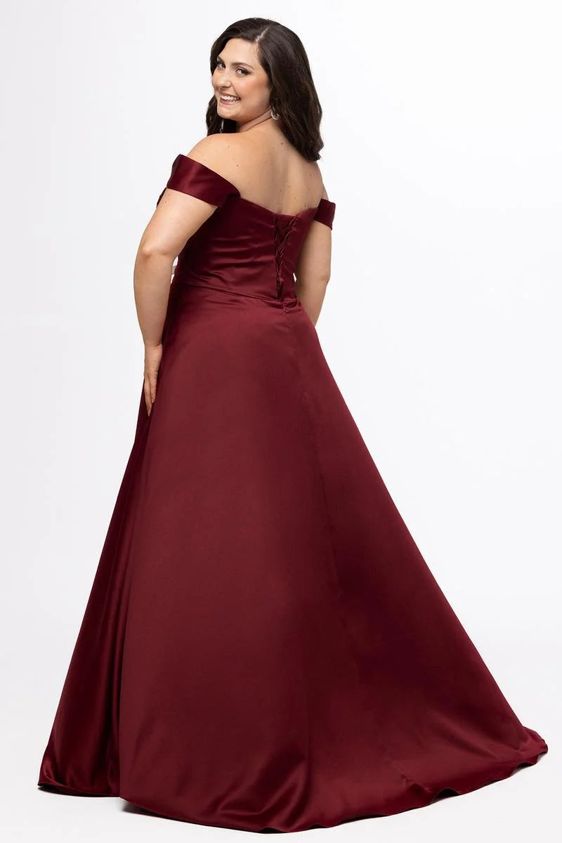 Elegant Plus Size A Line Sweetheart Off Shoulder Satin Prom Dress