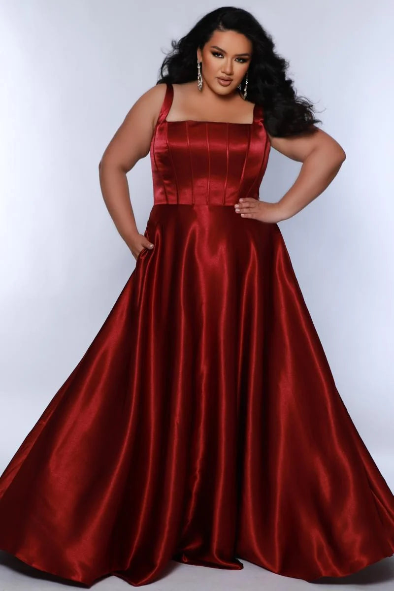 Elegant Plus Size A Line Square Neck Sleeveless Satin Floor Length Prom Dress