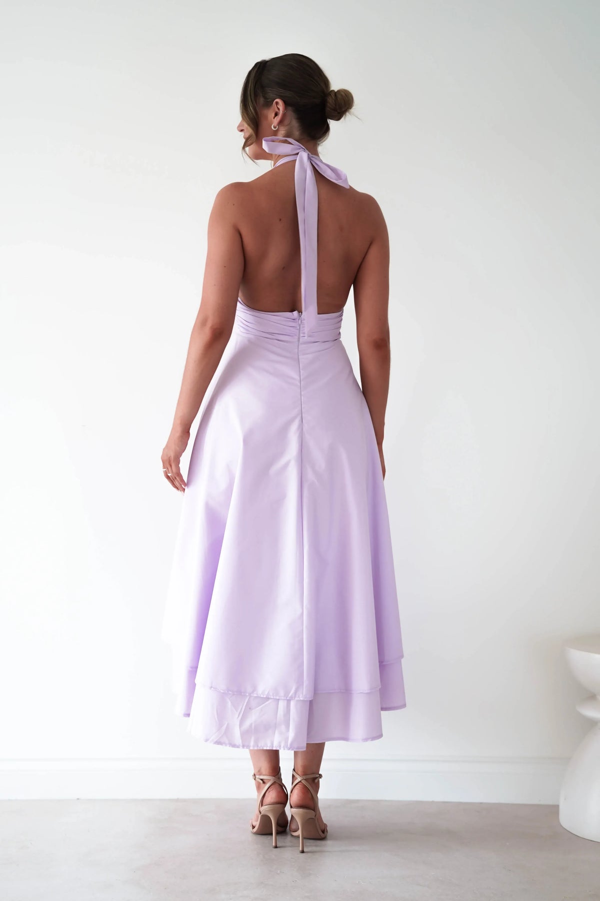 Elegant A-Line Halter V-Neck Sleeveless Open-Back Layered Maxi Wedding Guest Dress