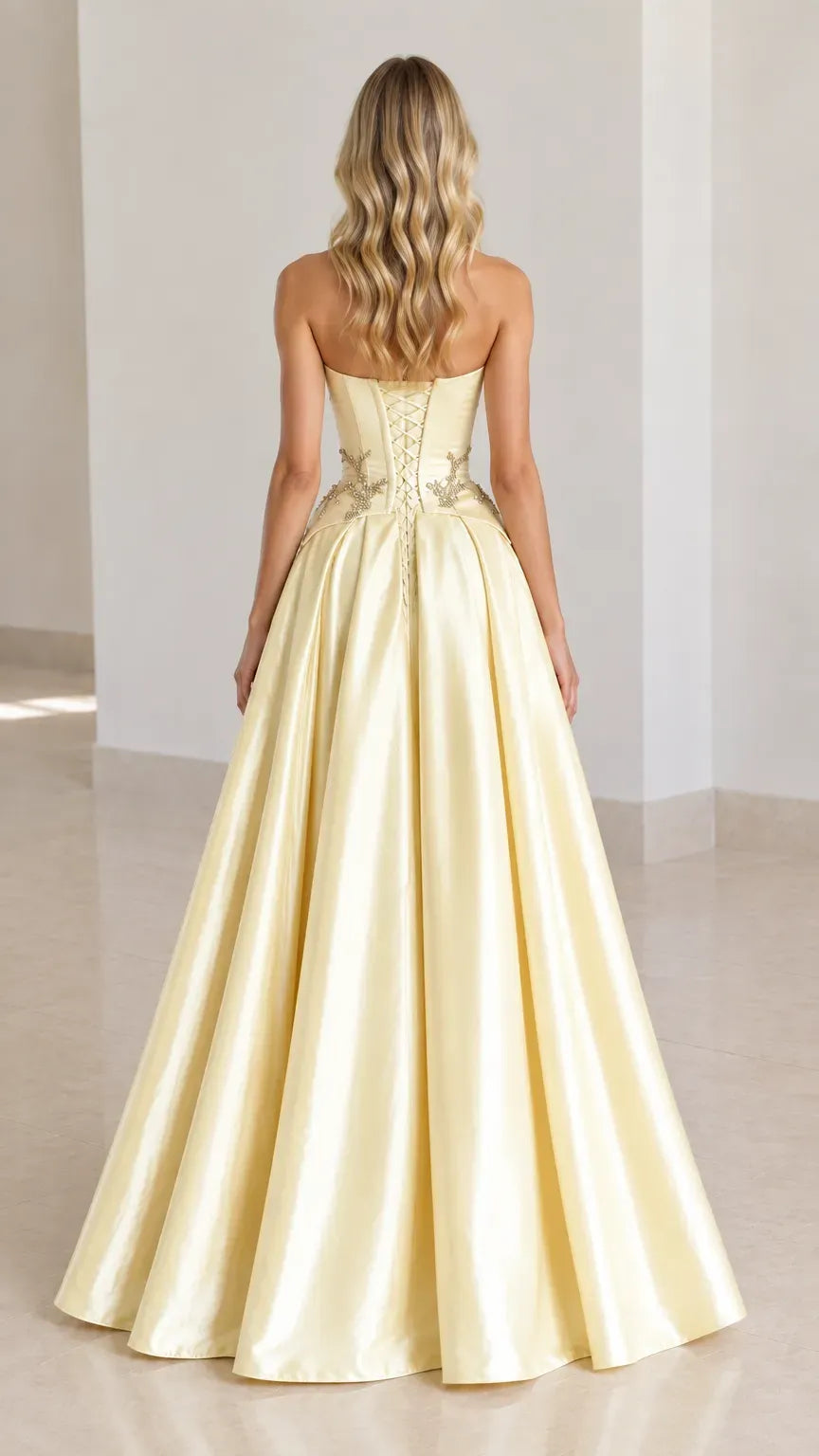 Regal Ball Gown Square-Neck Sleeveless Lace-Up Floor-Length Prom Dress