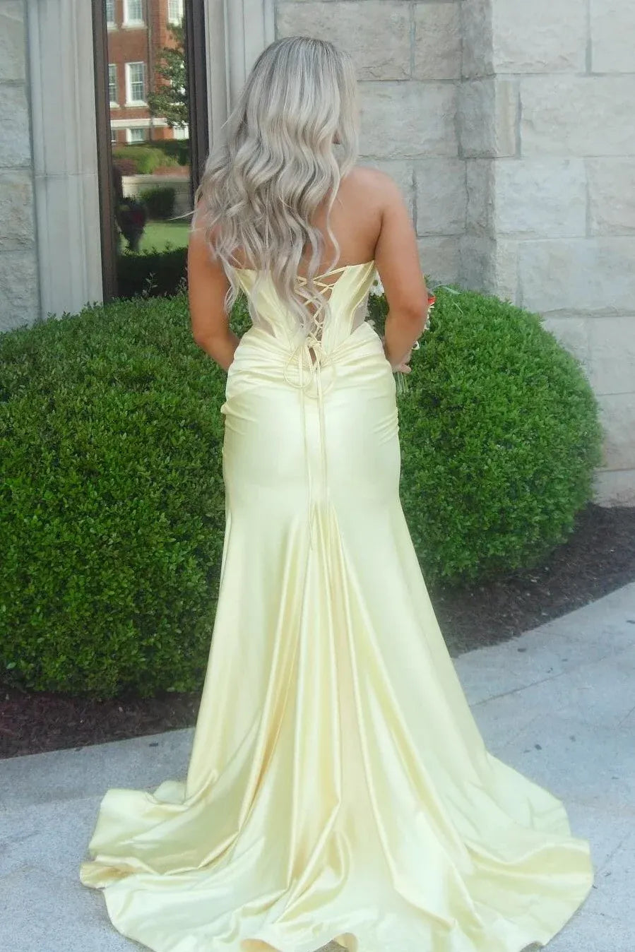 Radiant Satin Mermaid Sweetheart Strapless Lace Up Back Floor Length Prom Dress