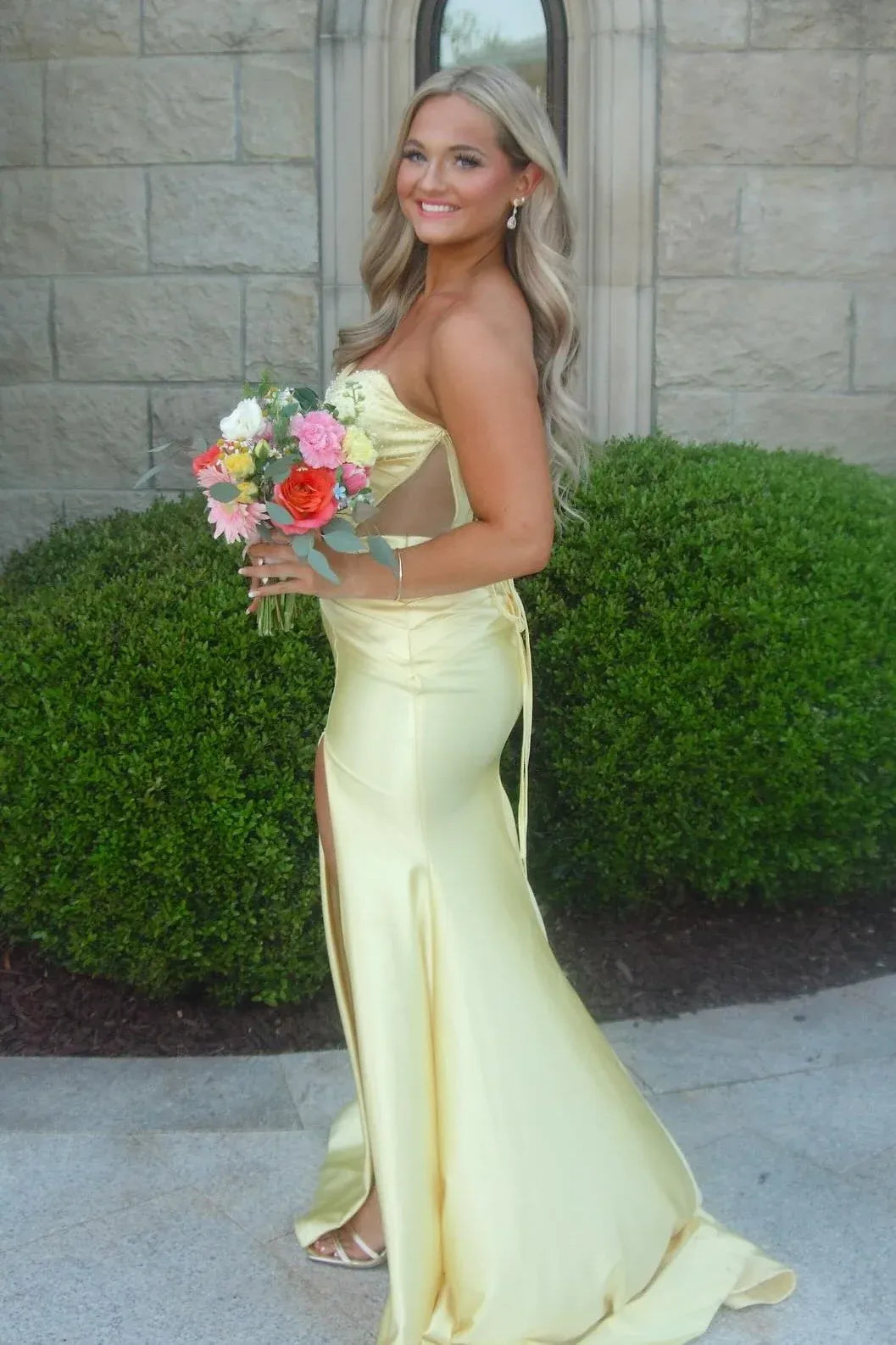 Radiant Satin Mermaid Sweetheart Strapless Lace Up Back Floor Length Prom Dress
