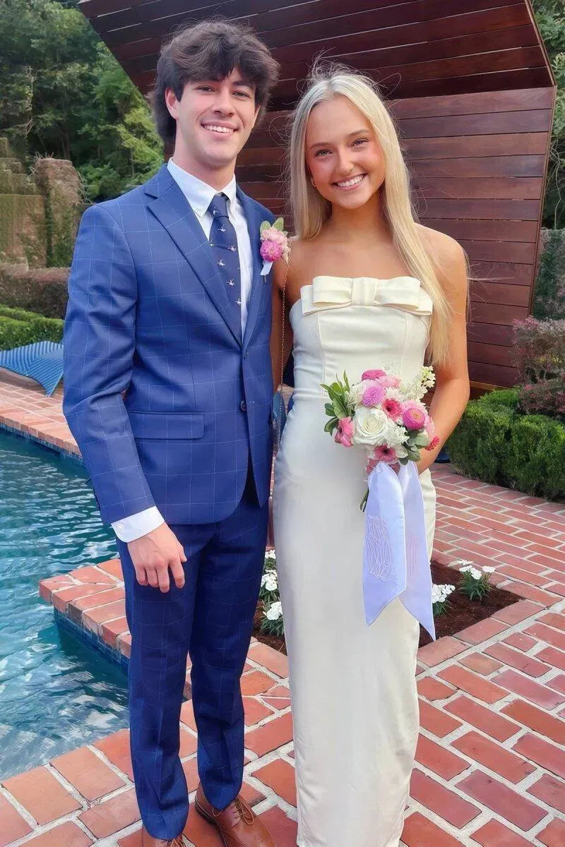 Elegant Satin Sheath Strapless Sleeveless Lace-Up Back Floor-Length Prom Dress