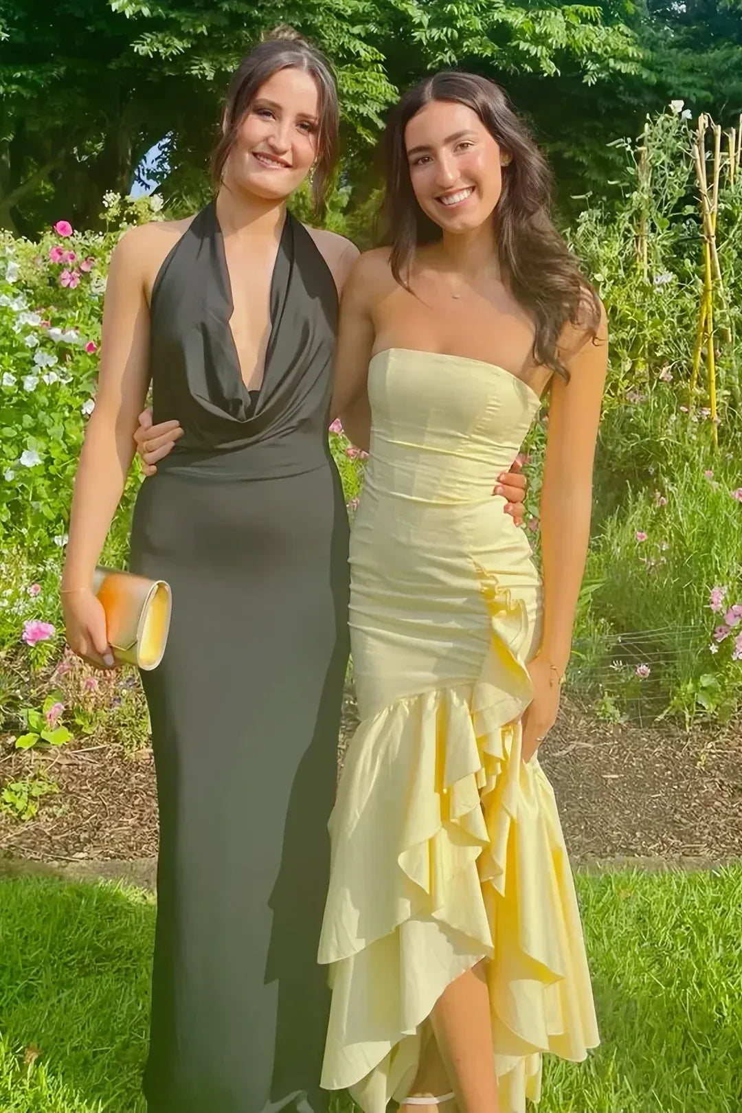 Elegant Satin Sheath Strapless Sleeveless Straight-Back Ruffled Floor-Length Prom Dress