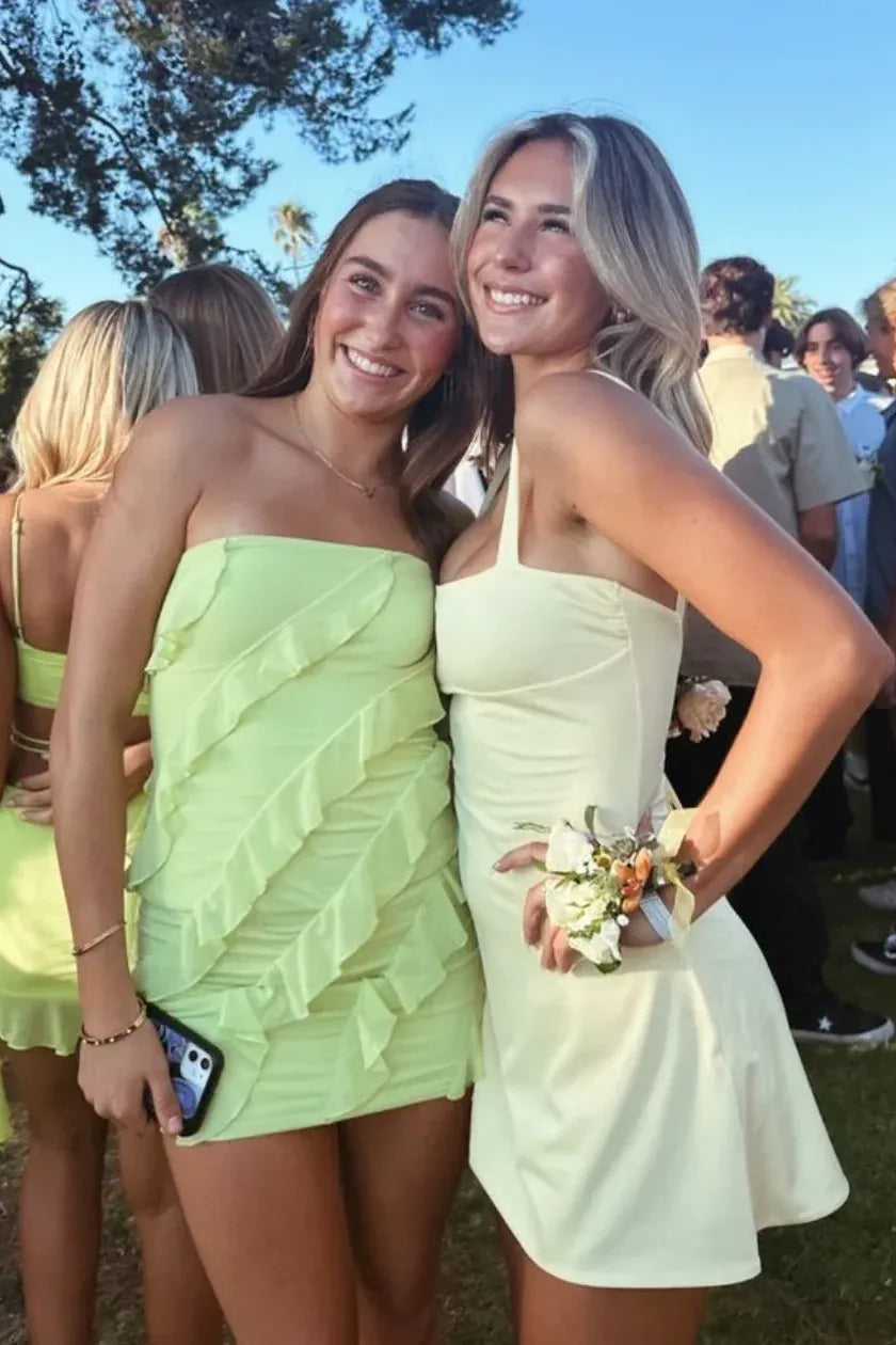 Chic Bodycon Square Neck Sleeveless Butter Yellow Mini Homecoming Dress