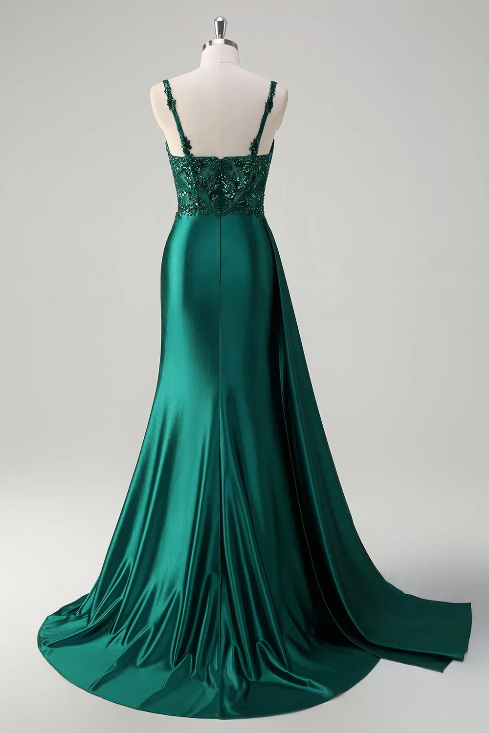 Glamorous Mermaid Sweetheart Beaded Strap Straight Back Train Champagne Prom Dress